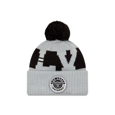 Grey Las Vegas Raiders Hat - New Era NFL Alternate Cold Weather Sport Knit Beanie USA1824906